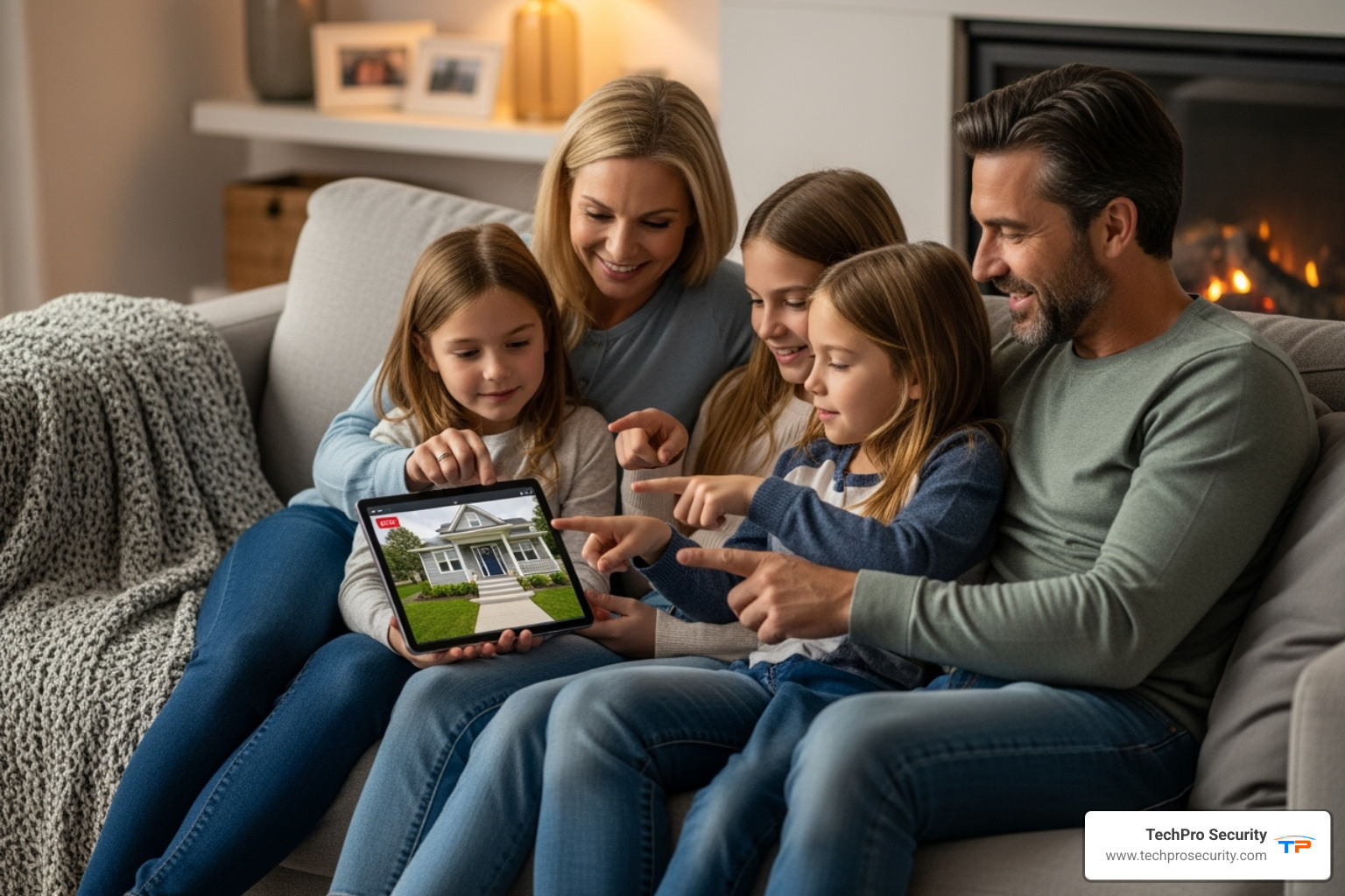 Image of a family using a tablet to view their security system remotely - Security system Boca Raton