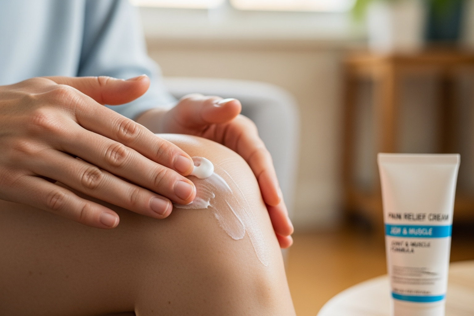 Image of a pill bottle next to a tube of pain relief cream - cream for joint pain