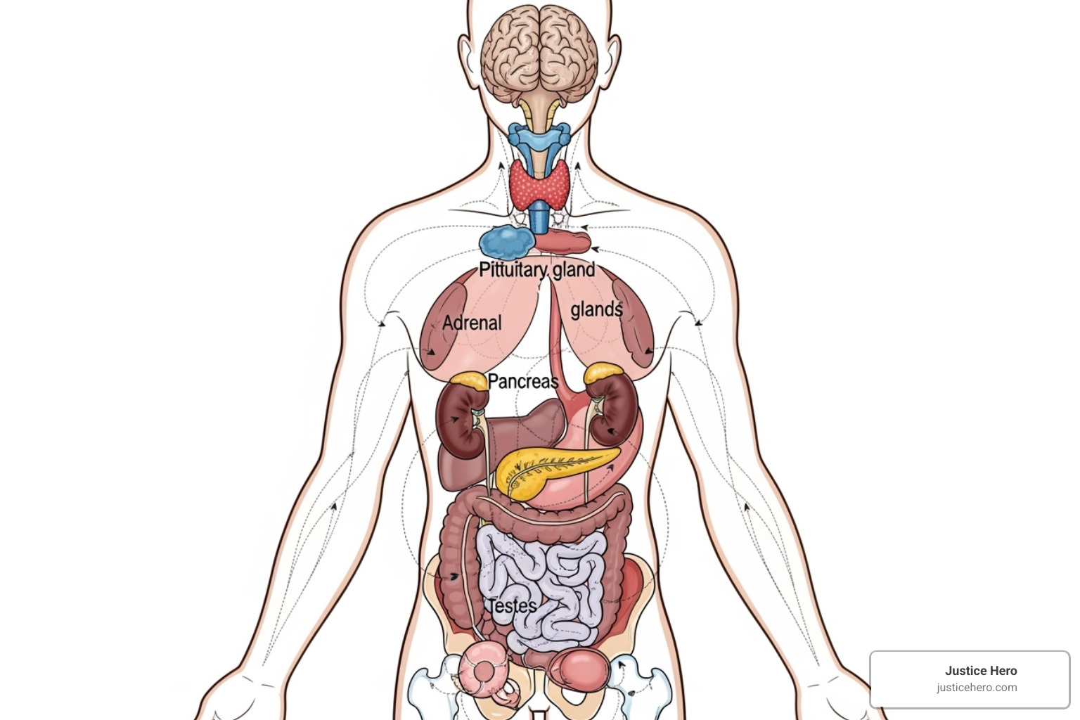 Illustration of the human endocrine system with glands and hormones - relaxer cancer lawsuit