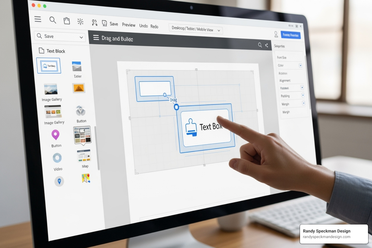 An image of a user interface for a drag-and-drop website builder, showing elements being moved around a webpage - what is best service for small business website and hosting