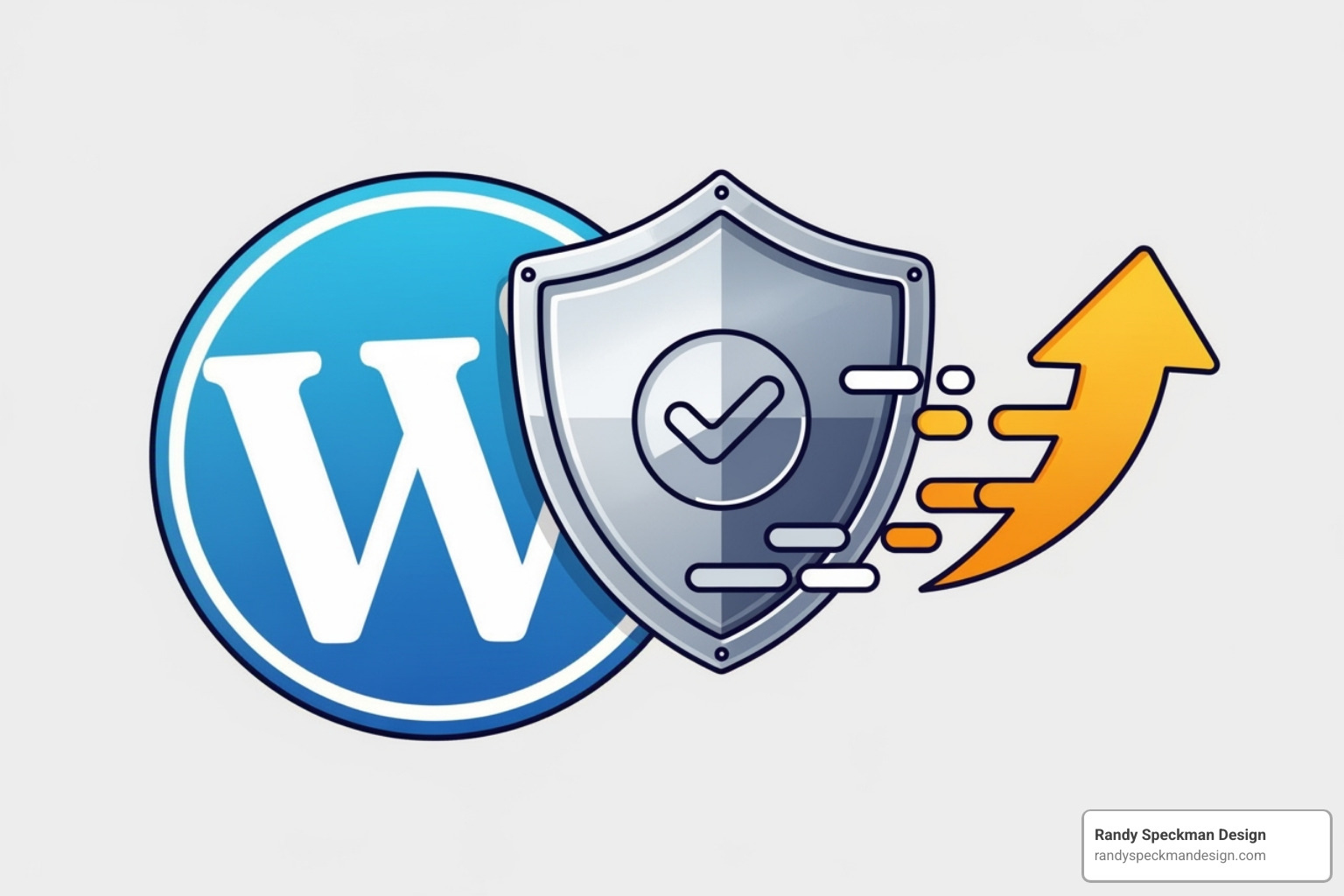 WordPress logo with a shield and a speed icon, symbolizing security and performance - what is best service for small business website and hosting