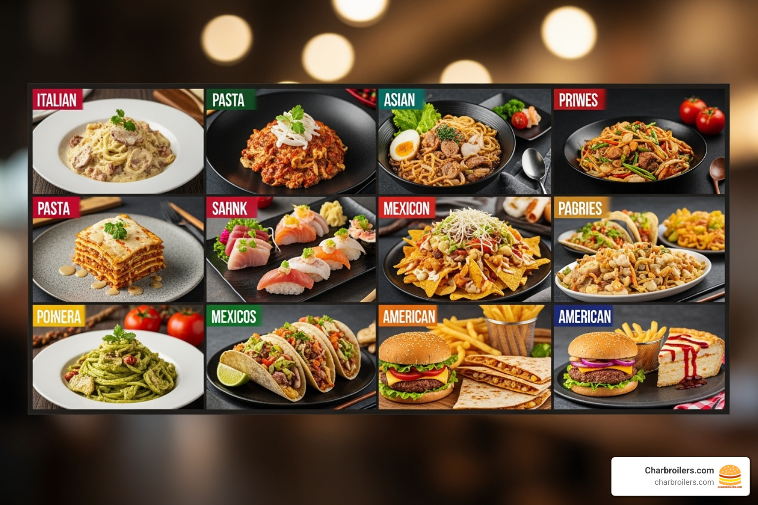 a diverse menu board in a restaurant - commercial kitchen equipment grill a diverse menu board in a restaurant - commercial kitchen equipment grill