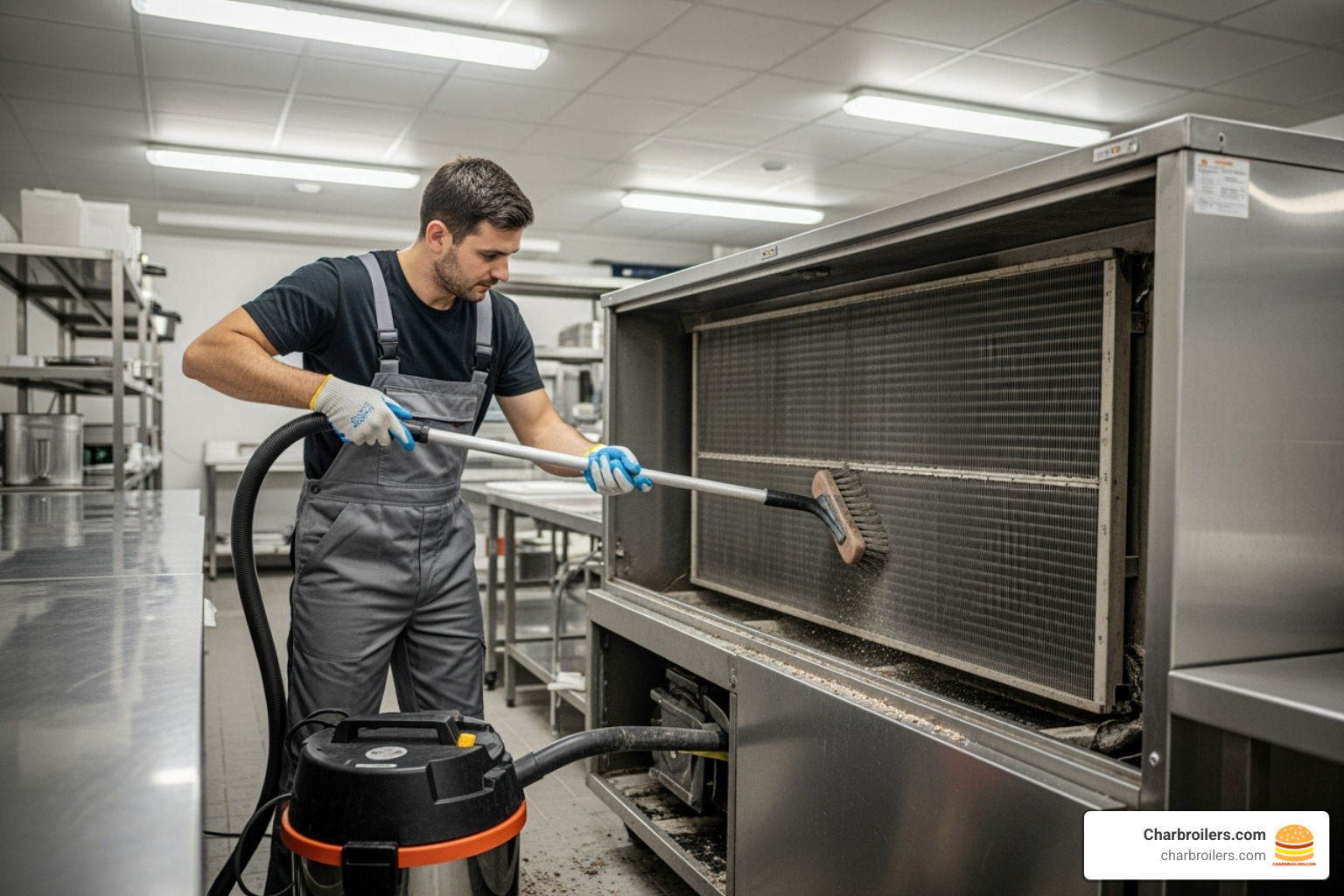 technician cleaning condenser coils - commercial refrigeration repair technician cleaning condenser coils - commercial refrigeration repair