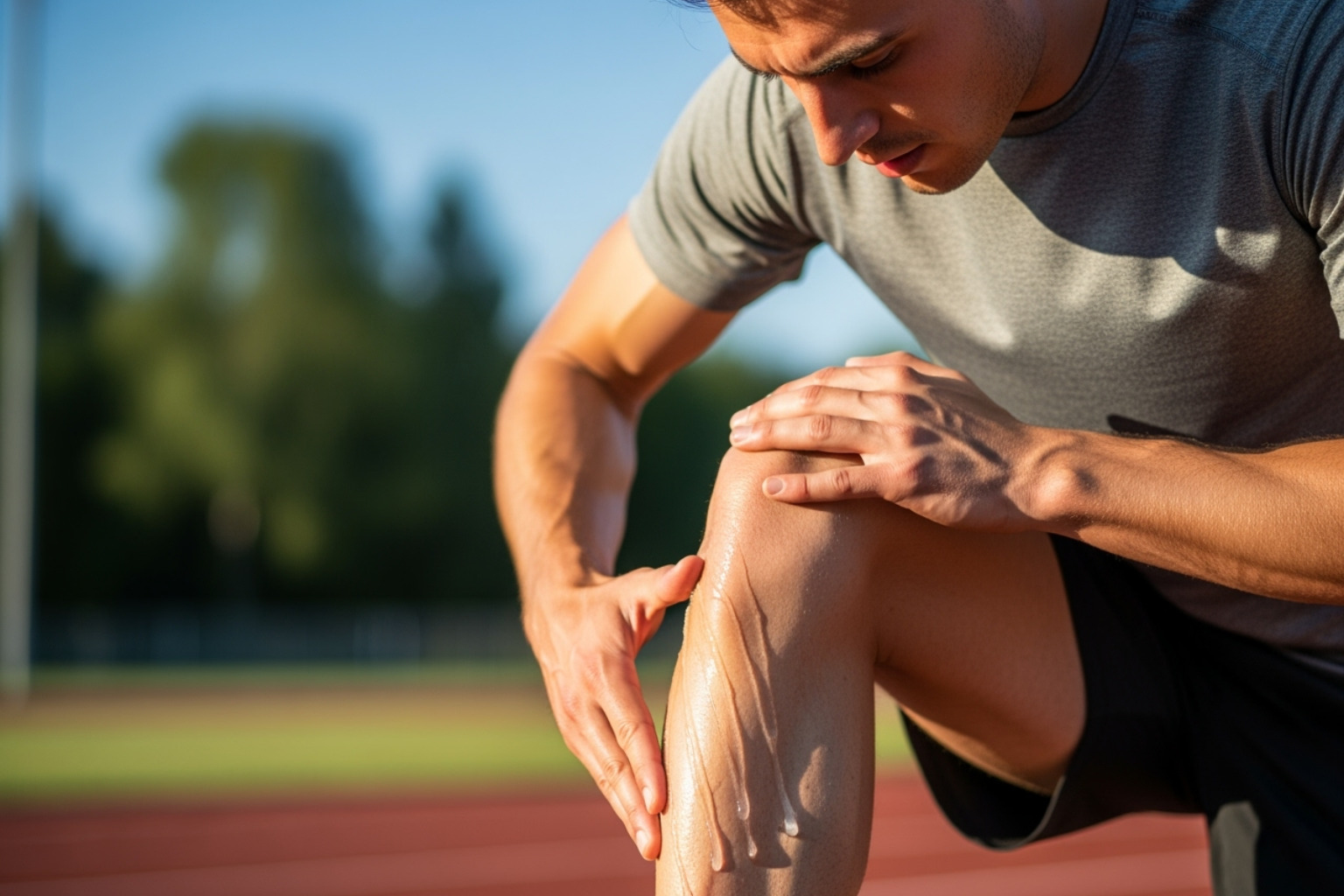 an athlete applying gel to their calf muscle - anti inflammatory cream