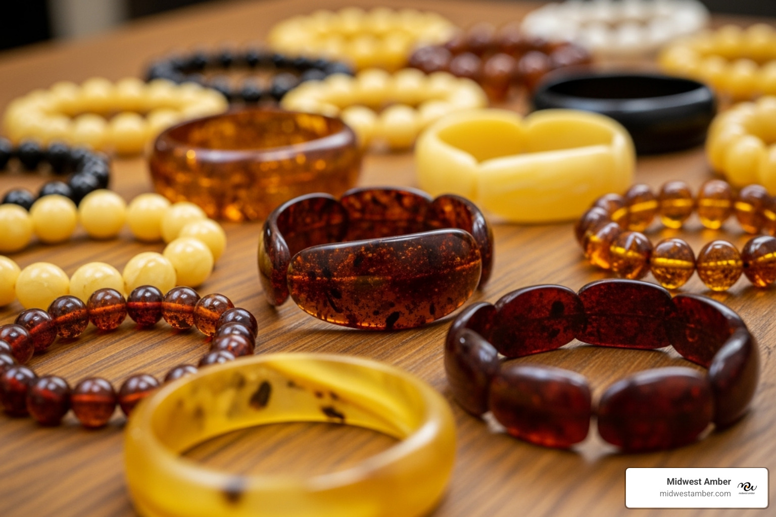Image of various amber bracelets and necklaces - are amber bracelets safe