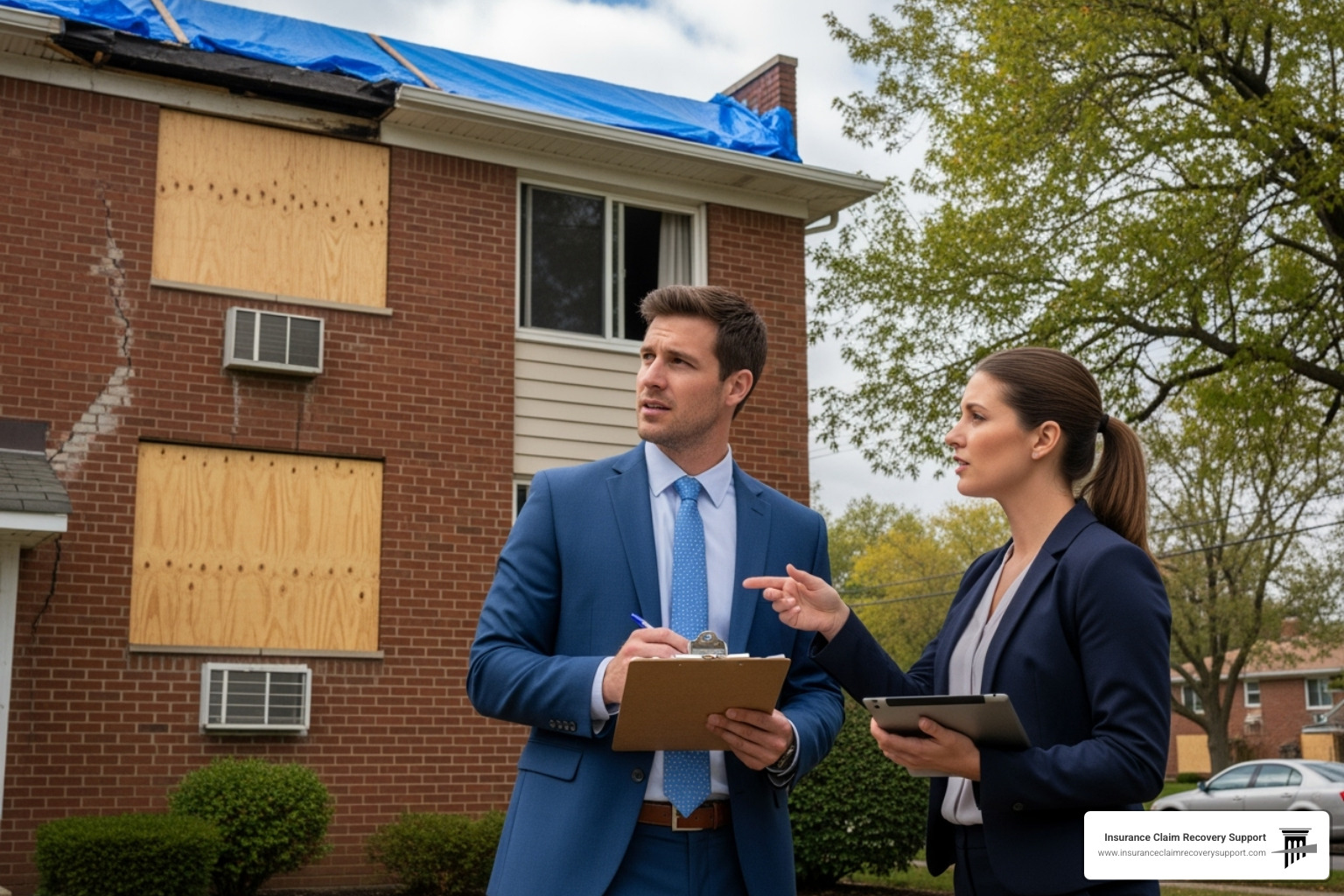 public adjuster meeting with a property manager on-site - Apartment Claims
