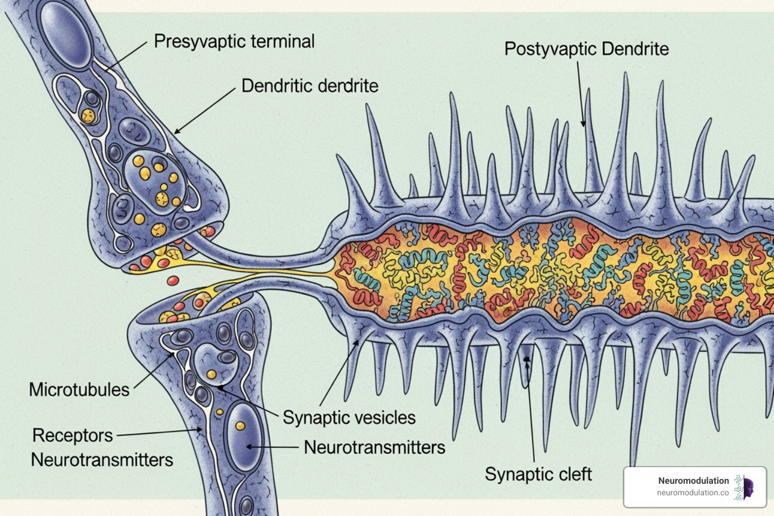 Synapse showing increased dendritic spines and receptor density - TMS mechanism of action