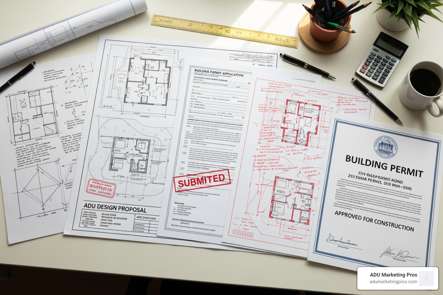 A detailed flowchart illustrating the streamlined seven-step process for obtaining an ADU permit in Los Angeles, from plan selection to final inspection. - Los Angeles ADU plans