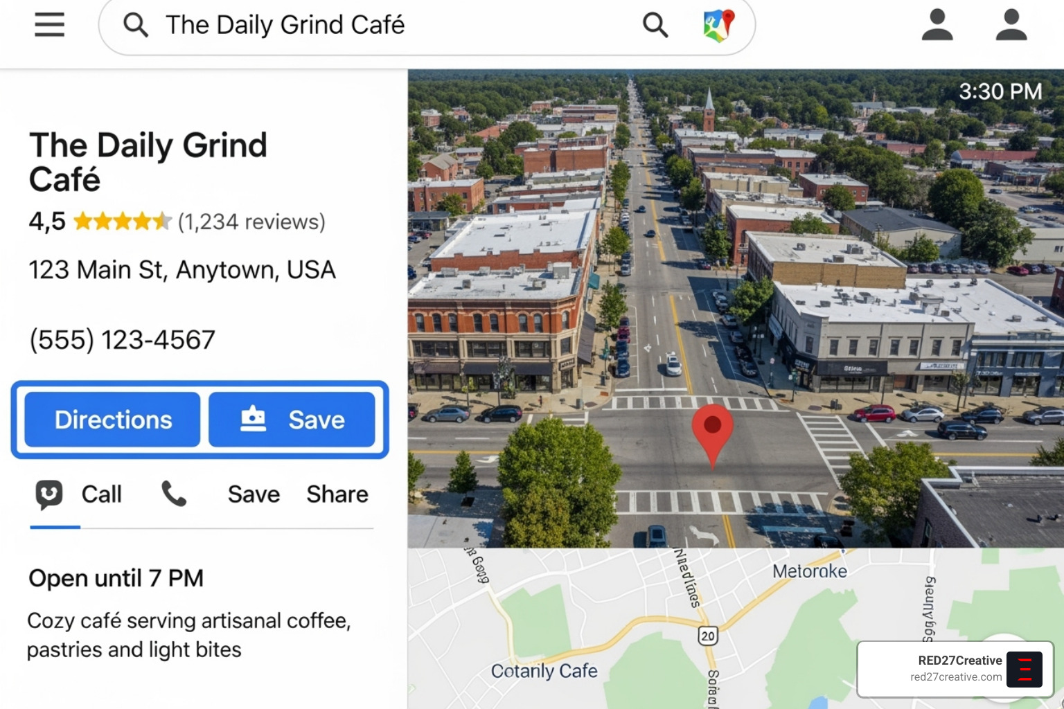 A screenshot of a Google Maps search result showing a local business prominently displayed with its address, phone number, star rating, and directions, specifically for a query like "best pizza in Lincoln Park Chicago." - Small business SEO Chicago A screenshot of a Google Maps search result showing a local business prominently displayed with its address, phone number, star rating, and directions, specifically for a query like "best pizza in Lincoln Park Chicago." - Small business SEO Chicago
