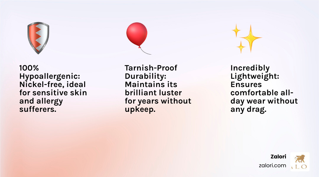 Infographic comparing Titanium, Sterling Silver, and Gold across key properties - titanium earrings infographic 3_facts_emoji_light-gradient Infographic comparing Titanium, Sterling Silver, and Gold across key properties - titanium earrings infographic 3_facts_emoji_light-gradient