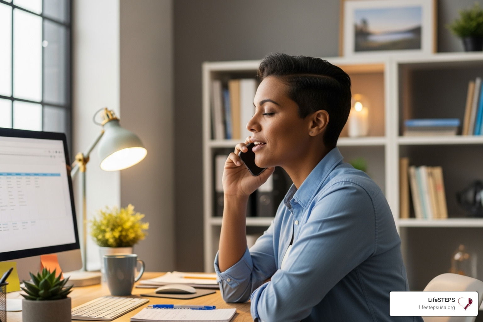 A compassionate support worker on the phone, offering assistance to a veteran - veteran emergency housing