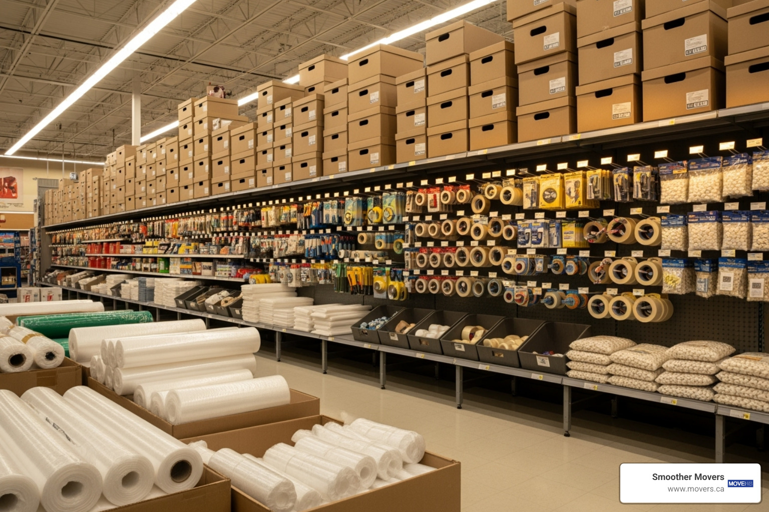 shopping aisle with moving supplies - moving and packing supplies near me