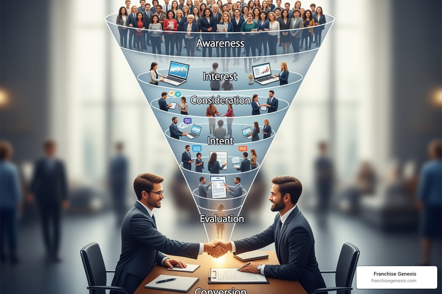 of a marketing funnel leading to a signed franchise agreement - Franchise development services