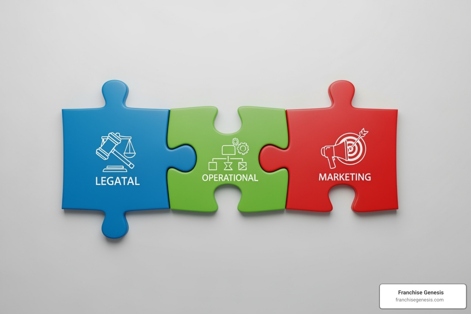 of puzzle pieces labeled "Legal," "Operations," and "Marketing" - Franchise development services