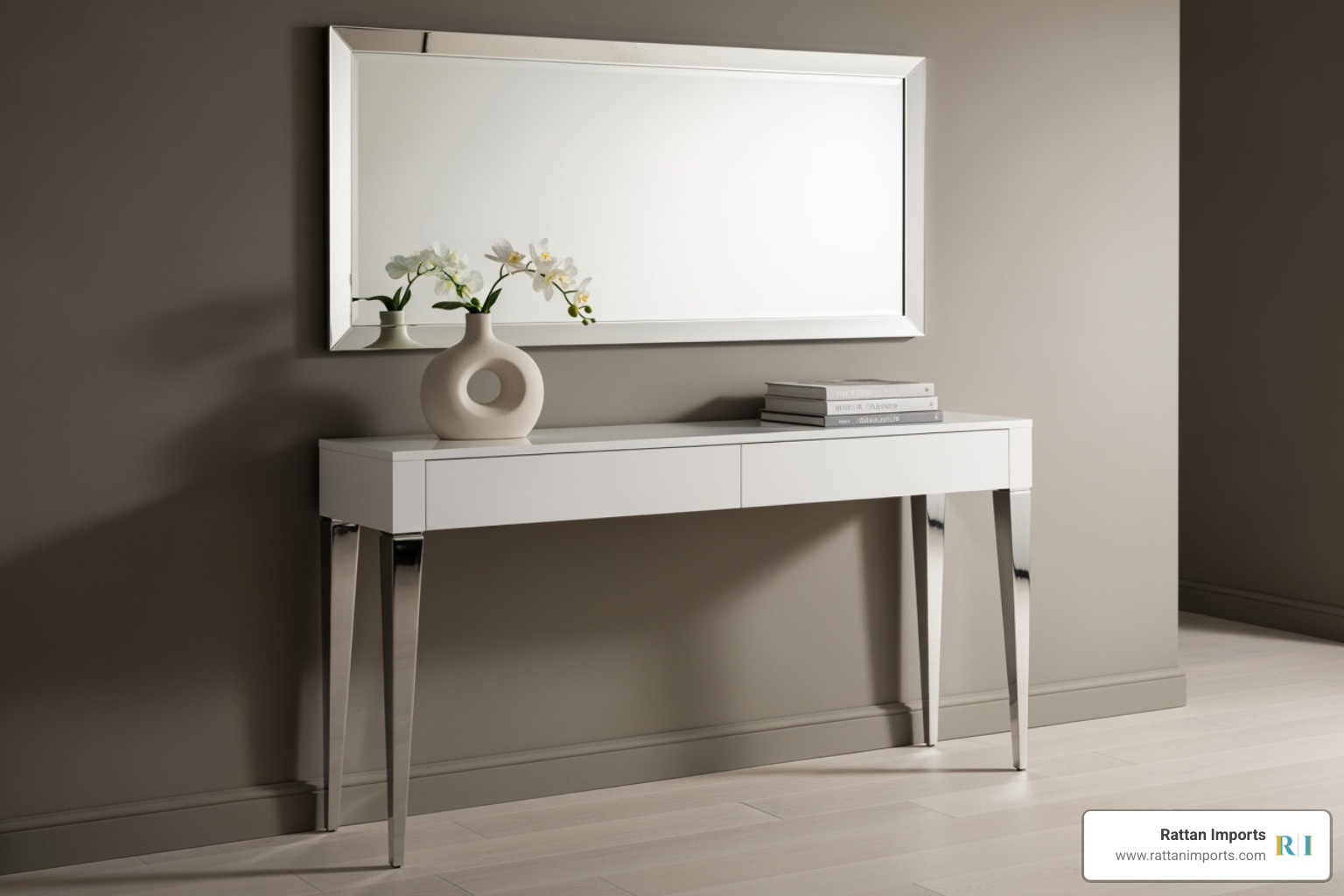 Modern white lacquer console table - white couch table