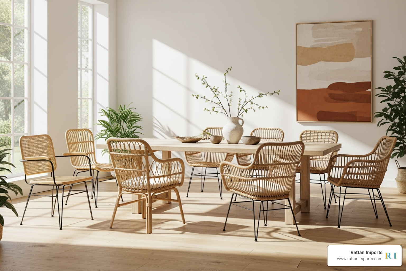 curated collection of different styles of rattan and wicker dining armchairs - comfortable dining room chairs with arms