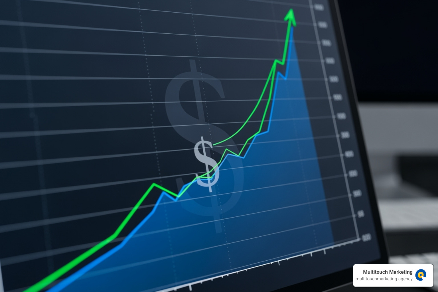 graph showing upward traffic growth with dollar sign - Increase website traffic