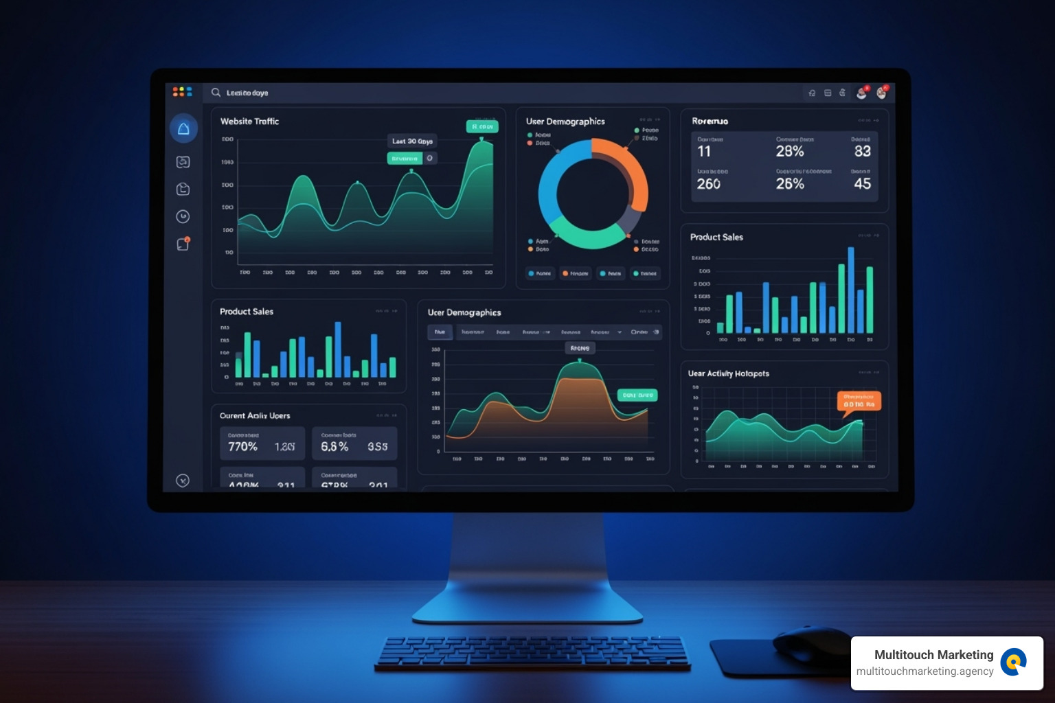 dashboard with analytics charts - Increase website traffic