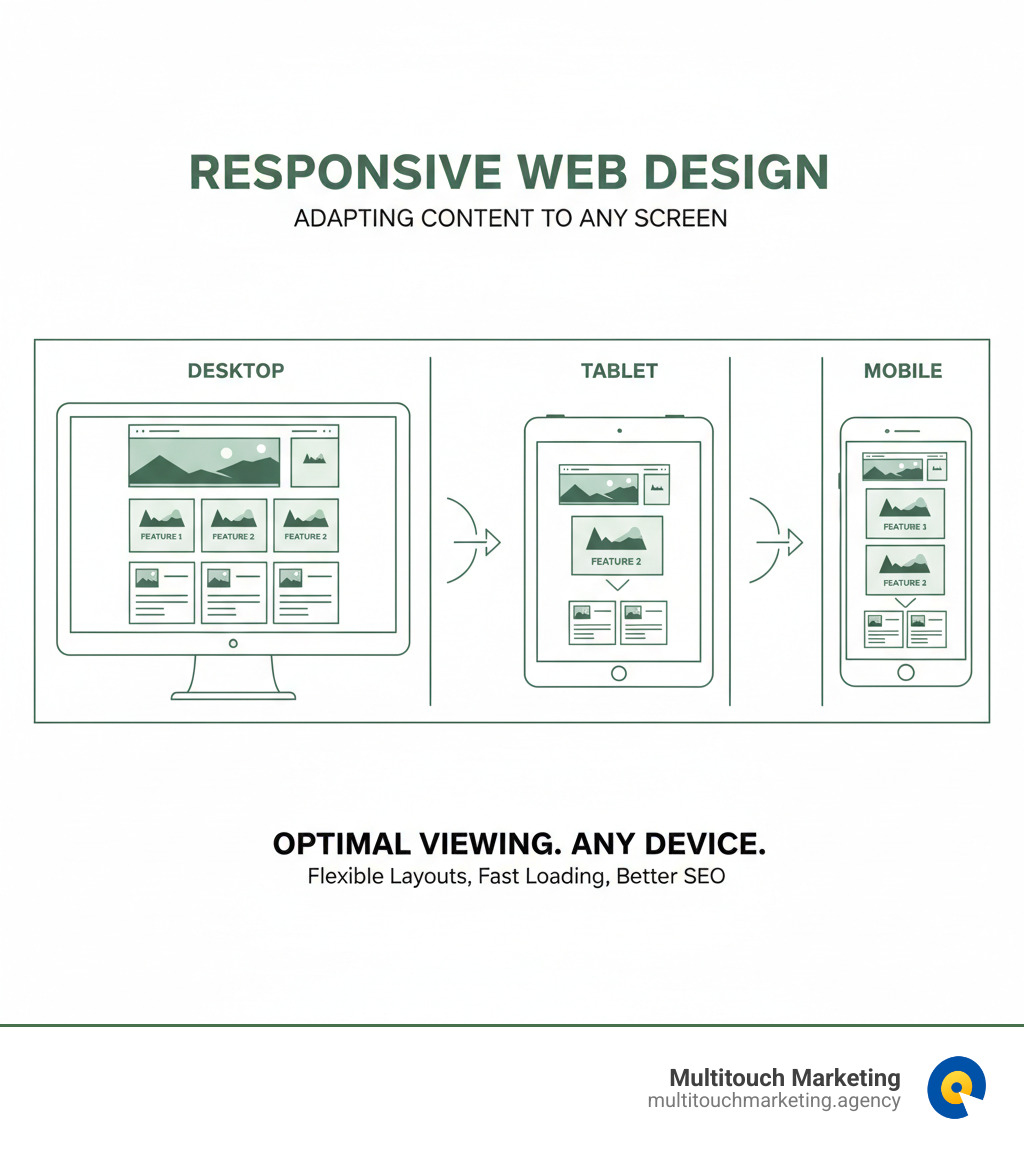 Infographic demonstrating responsive web design principles and showing how content adjusts across different screen sizes - web designers near me infographic 