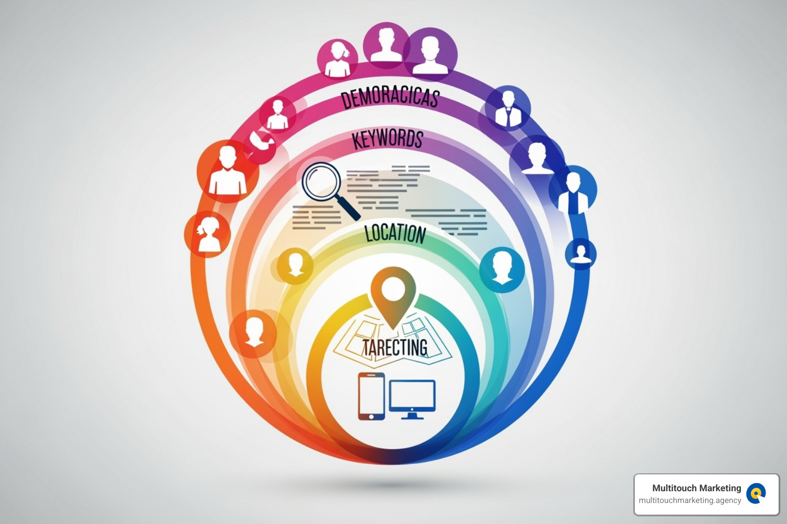Layers of PPC targeting including demographics, keywords, location, and device - Targeted PPC ads