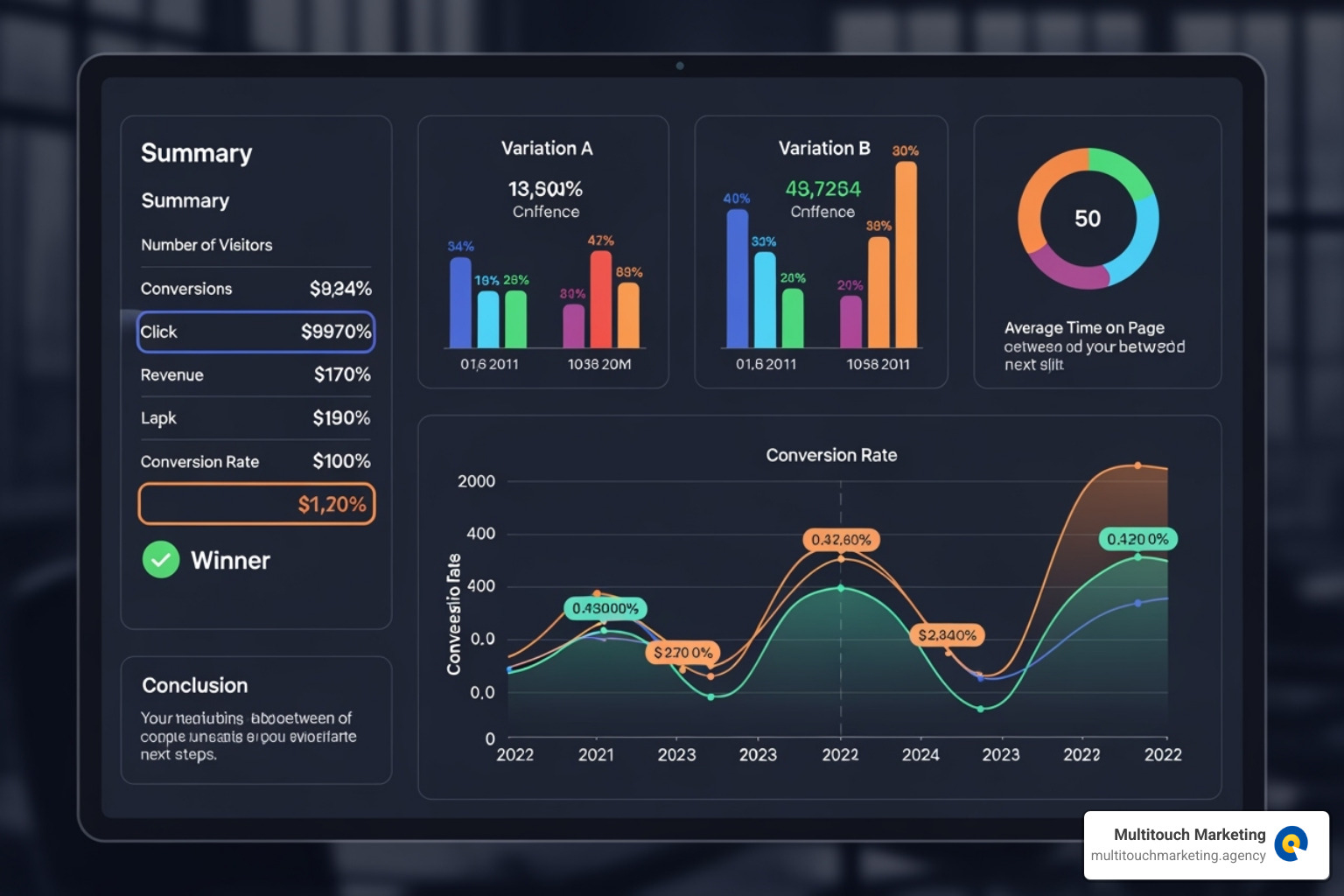 Dashboard showing A/B test results with various metrics - Targeted PPC ads
