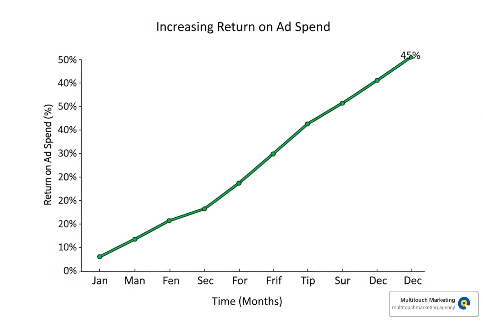 A line graph showing a steady increase in Return on Ad Spend (ROAS) over time, indicating successful campaign optimization - amazon ppc management agency in durham