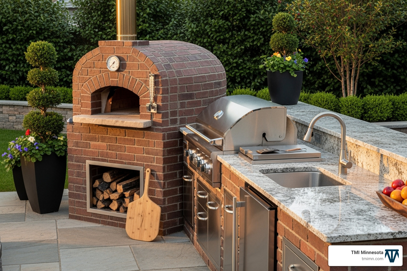 Fully equipped outdoor kitchen with a brick pizza oven - Outdoor living trends Fully equipped outdoor kitchen with a brick pizza oven - Outdoor living trends