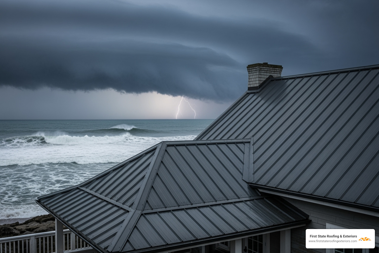 A durable metal roof on a coastal home, proudly standing strong against a stormy sky, demonstrating its resilience - metal roofing lewes delaware A durable metal roof on a coastal home, proudly standing strong against a stormy sky, demonstrating its resilience - metal roofing lewes delaware