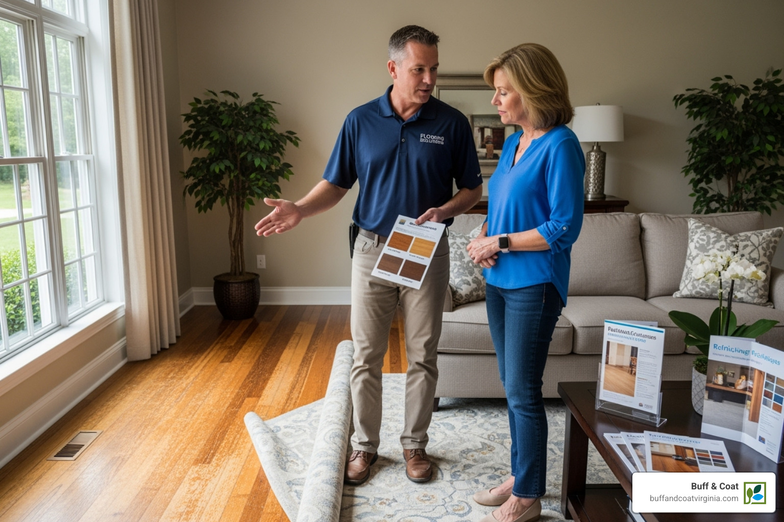 Flooring expert providing free estimate to a homeowner in Chesterfield - wood floor refinishing chesterfield Flooring expert providing free estimate to a homeowner in Chesterfield - wood floor refinishing chesterfield