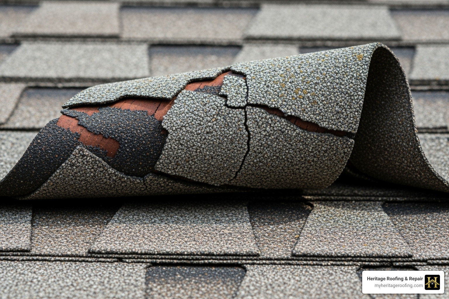 curling and cracked asphalt shingles with visible granule loss - roof replacement for homeowners