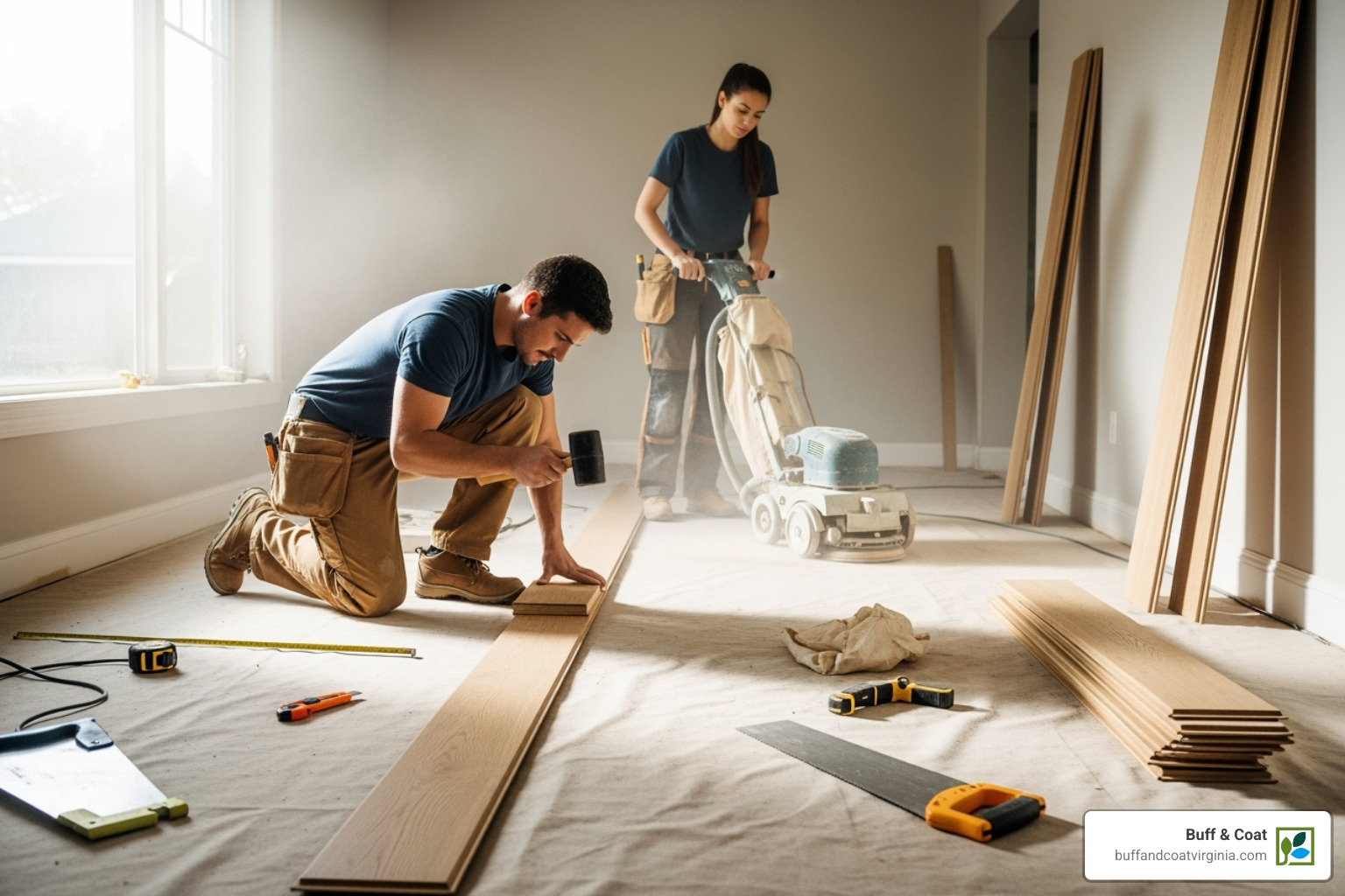 of professional contractors installing or refinishing a hardwood floor - Flooring contractors Chesterfield of professional contractors installing or refinishing a hardwood floor - Flooring contractors Chesterfield