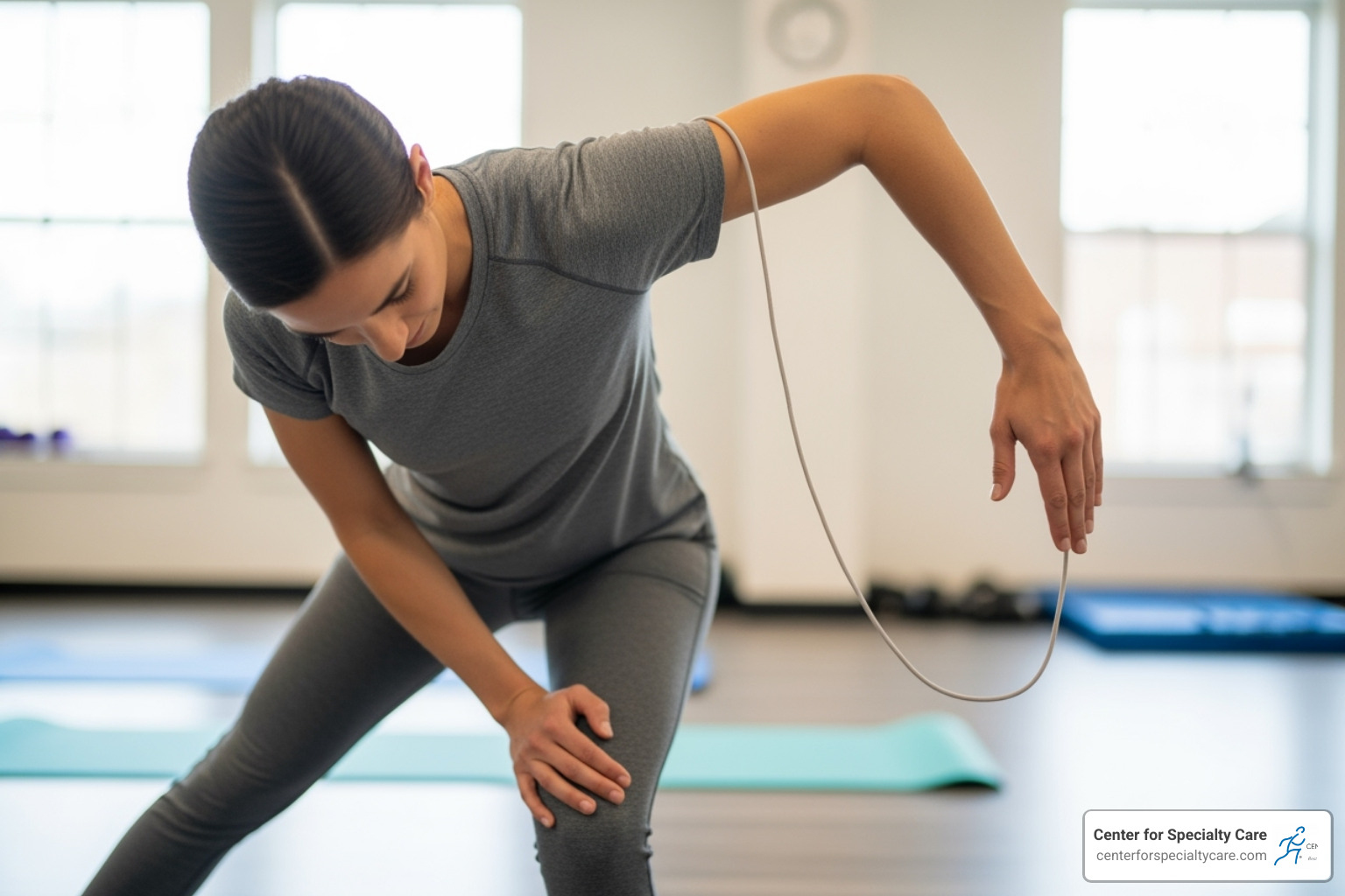 person performing a pendulum swing exercise - Rotator cuff pain relief