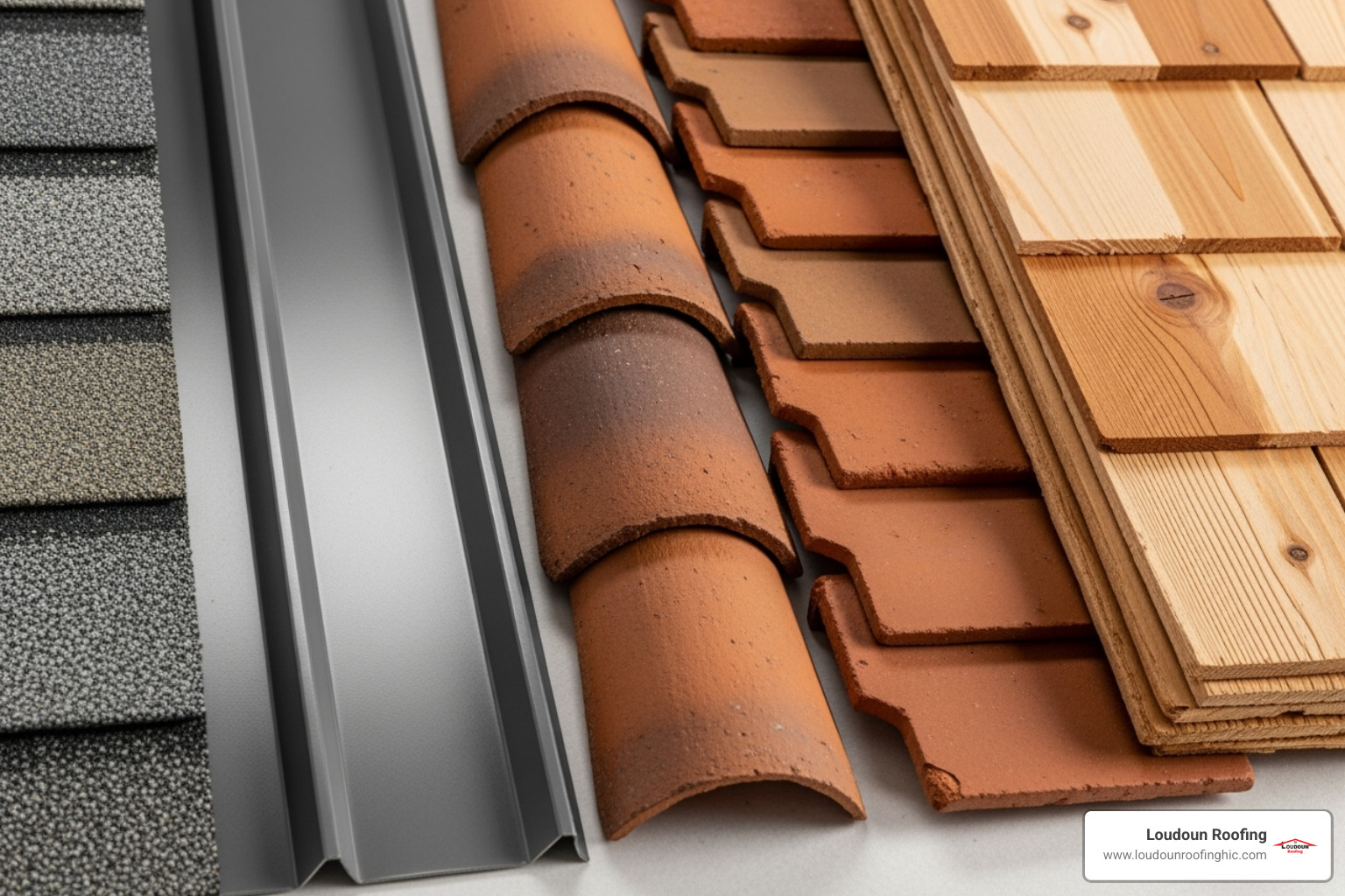 different roofing material samples - roofing companies leesburg va