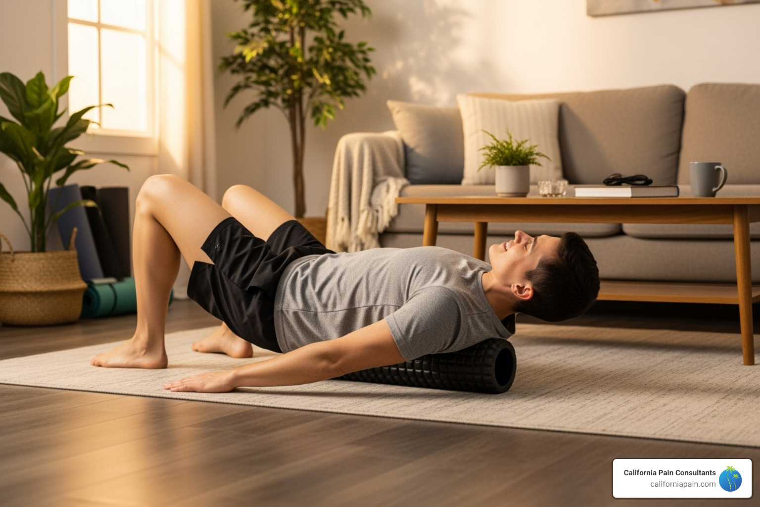 someone using a foam roller on their back - at-home pain care someone using a foam roller on their back - at-home pain care