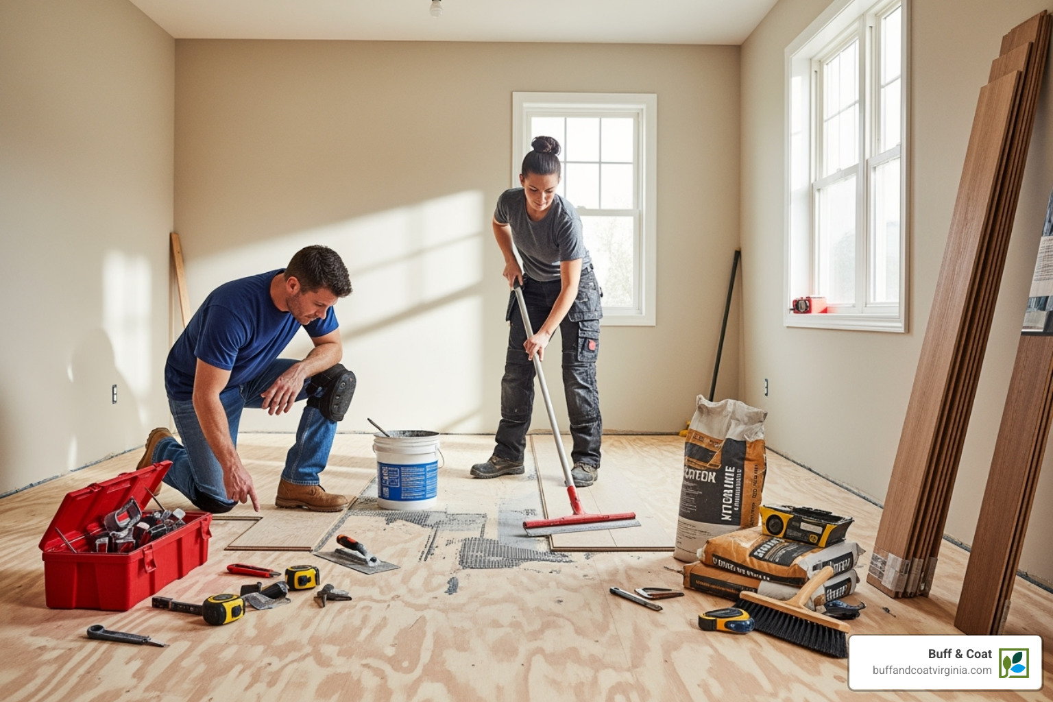 installers working on subfloor - chesterfield wood floor installation service installers working on subfloor - chesterfield wood floor installation service
