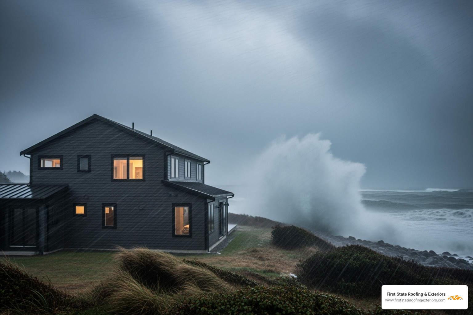 Coastal home with fiber cement siding withstanding a storm - fiber cement siding