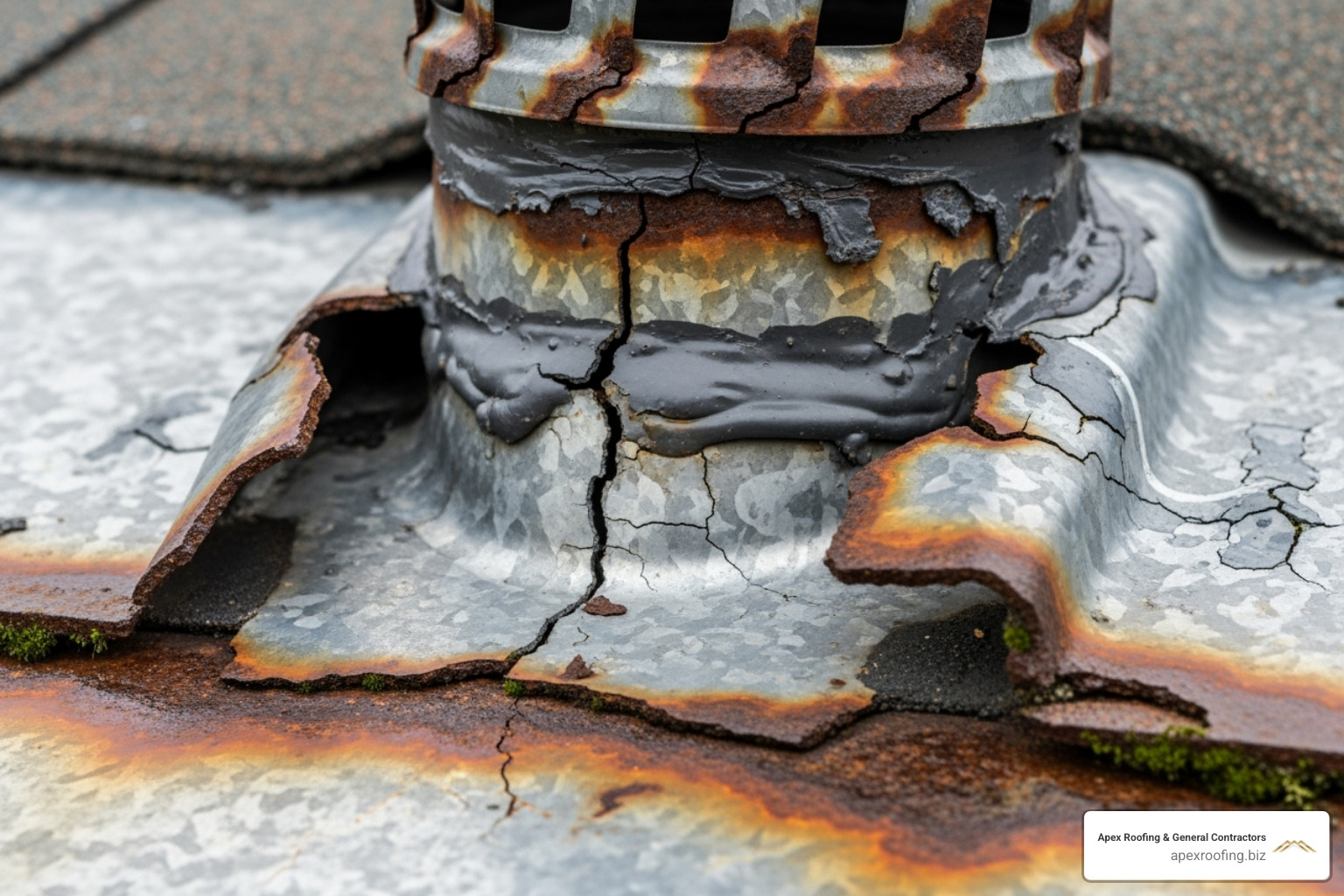 Close-up of damaged roof flashing - free roof inspection San Antonio Close-up of damaged roof flashing - free roof inspection San Antonio