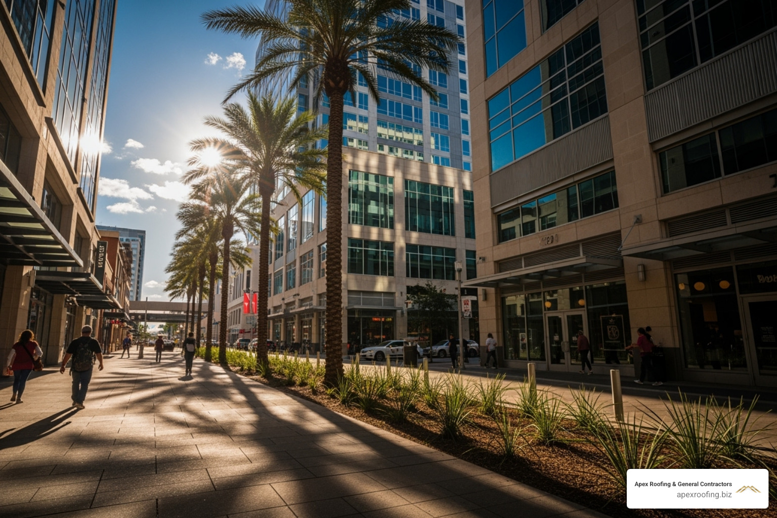 Texas sun over a commercial district - Commercial roofing Helotes Texas sun over a commercial district - Commercial roofing Helotes