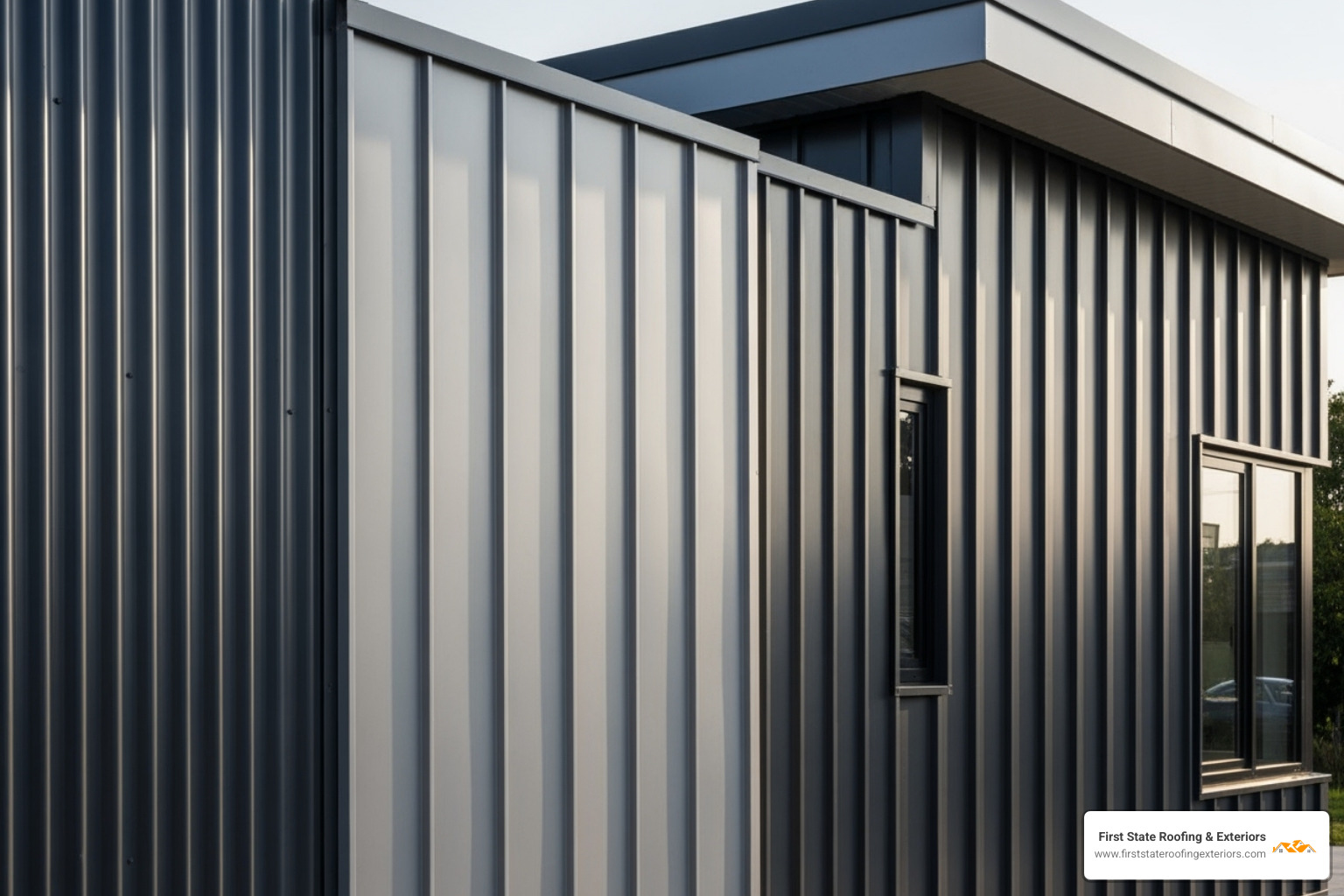 Different metal siding profiles side-by-side (corrugated, standing seam, board and batten) - metal siding installation