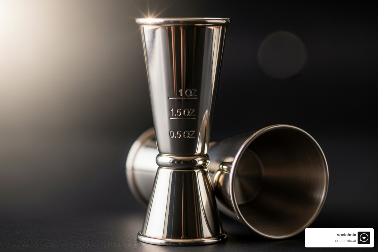 A polished jigger, essential for precise measurements, reflecting the attention to detail required in a bartender's professional appearance - women bartender uniforms