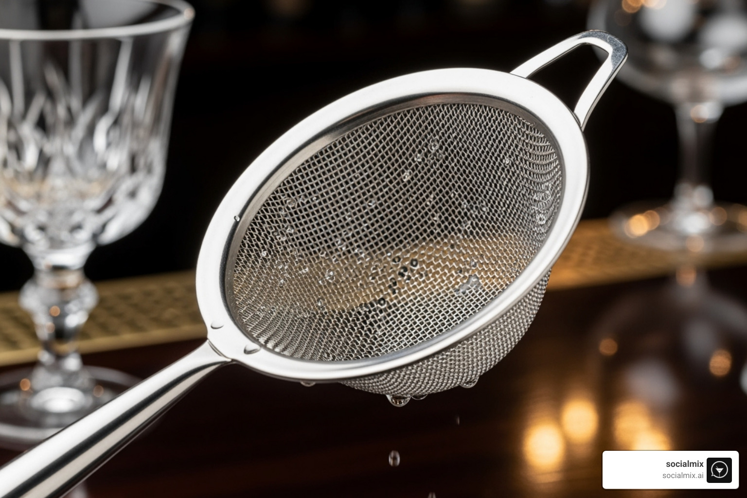 A fine mesh strainer, representing the refined and curated approach to modern bartending trends - women bartender uniforms
