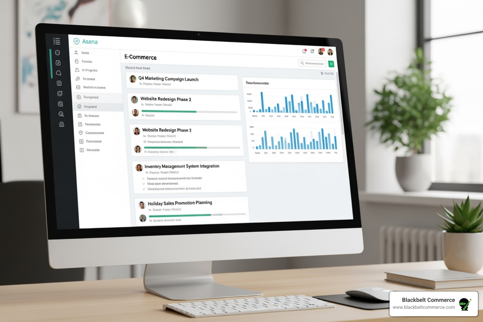 project management dashboard like Asana or Jira showing e-commerce tasks - ecommerce implementation specialist
