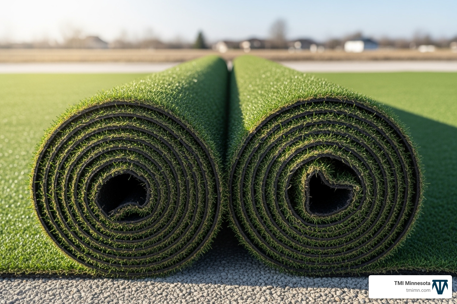 two turf rolls laid out side-by-side - artificial grass installation