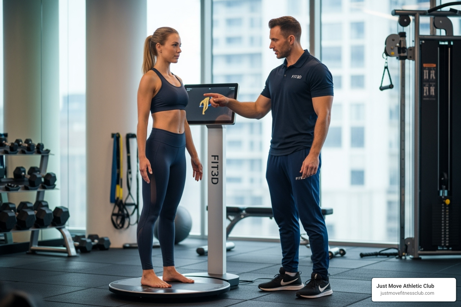 Image of a trainer using a Fit3D body scanner with a client - personal training winter haven Image of a trainer using a Fit3D body scanner with a client - personal training winter haven