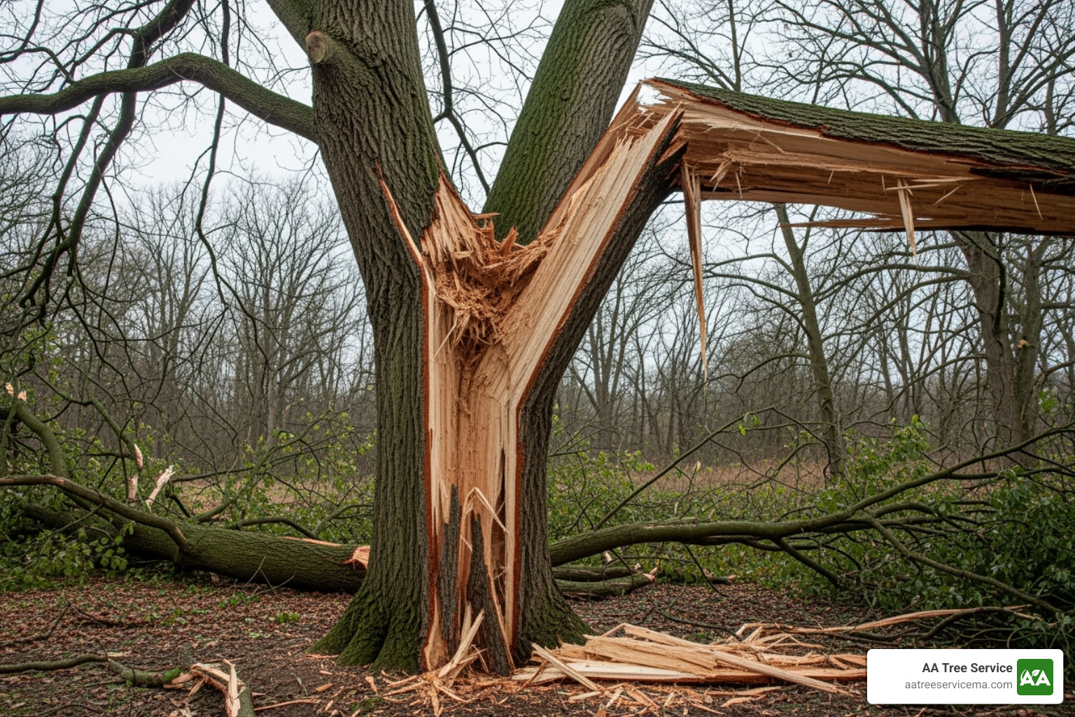 tree with a large, split trunk, clearly a hazard - what is emergency tree removal tree with a large, split trunk, clearly a hazard - what is emergency tree removal