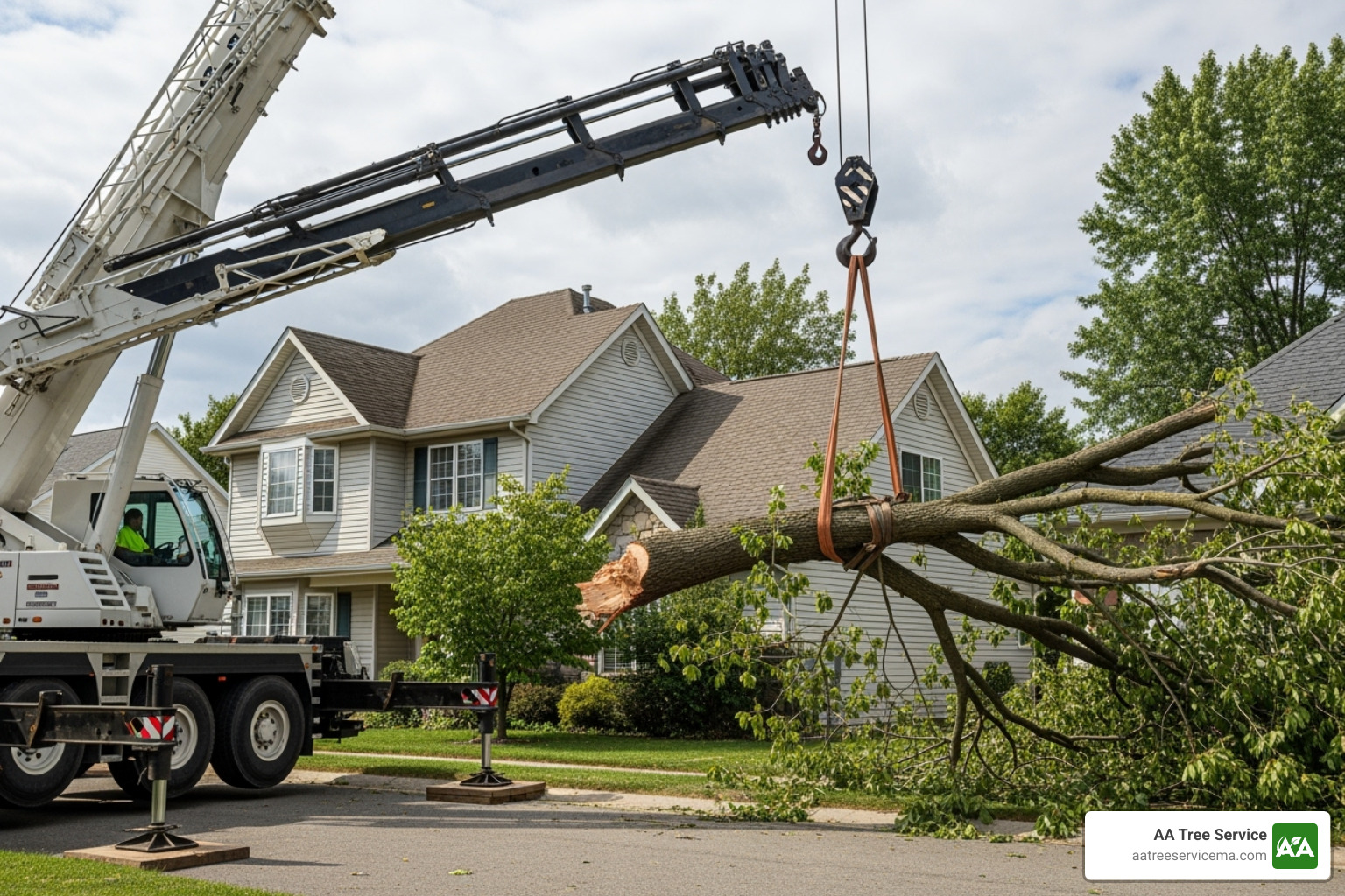 professional crew using a crane to remove a large limb from a roof - what is emergency tree removal professional crew using a crane to remove a large limb from a roof - what is emergency tree removal