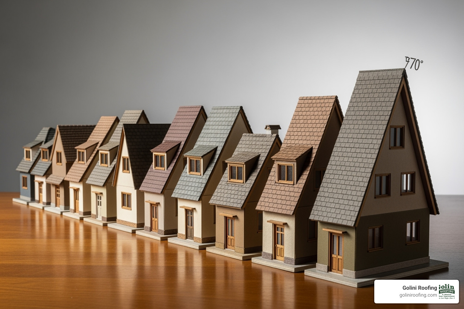 Image illustrating different roof pitches, from low slope to steep slope - Residential roof estimate Image illustrating different roof pitches, from low slope to steep slope - Residential roof estimate