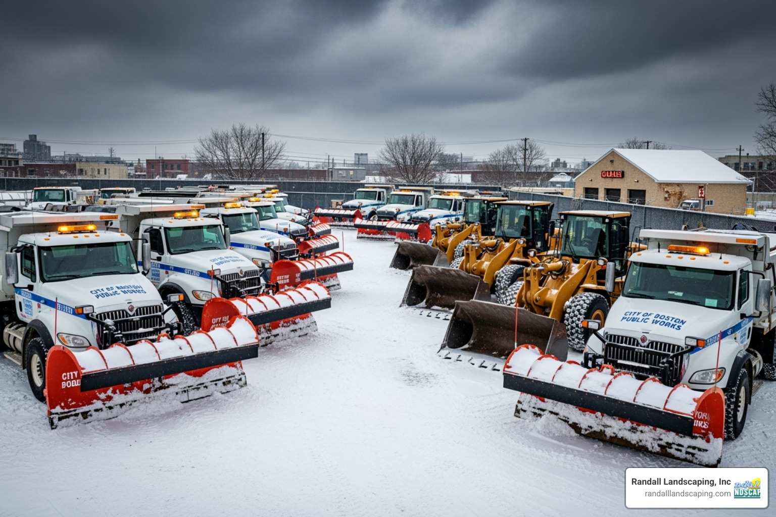 a snow plow fleet ready for a storm - Snow removal companies