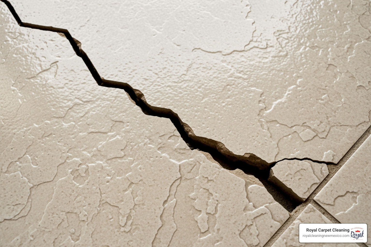 A close-up of a tile floor with a visible crack running across a single tile - tile repair near me