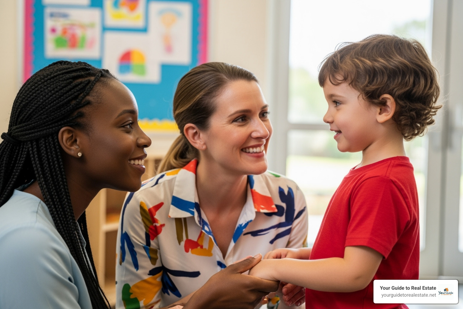 An Early Childhood Educator interacting positively with a child and their parent, demonstrating responsive and warm communication - early childhood education